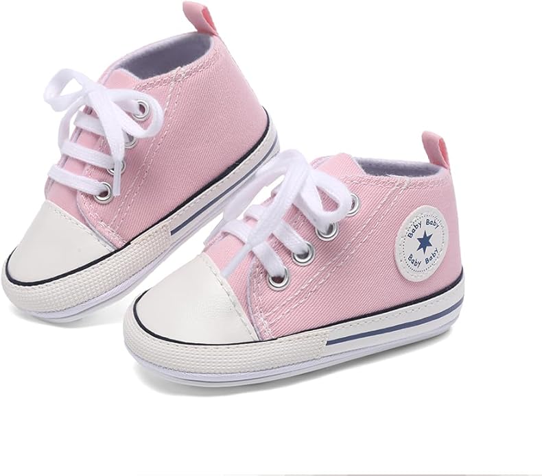 Unisex Baby Girls Boys Canvas High-top Shoes, Newborn Infant Anti-Slip Soft Sole Frist Walking Breathable Sneakers