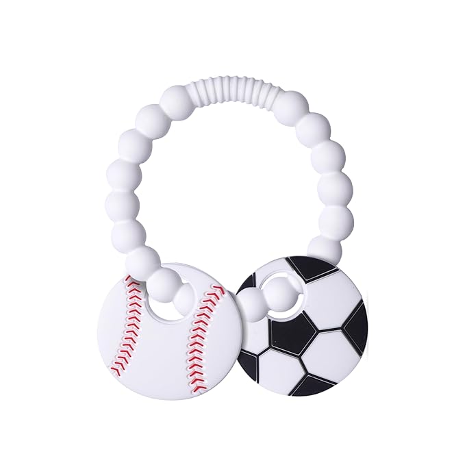 Silicone Baby Ring Toy with Baseball,Soccer Teethers,Must Haves Teething Relief Chew Toys for 0-6,6-12 Months Boys and Girls,Newborns Essentials,Safe and Soft,BPA Free.