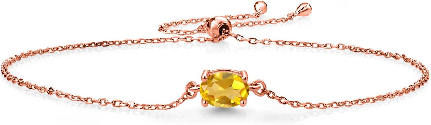 Gem Stone King 7X5MM Oval Gemstone Birthstone Solitaire Bracelet For Women | 925 Sterling Silver | Adjustable Bolo Bracelet For Women | Fine Jewelry Gifts for Her Mom Wife