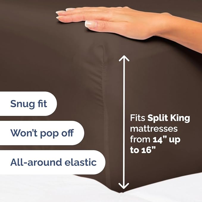 Flex Top Split Head King 4 Piece Sheet Set - Comfy Breathable & Cooling Bed Sheets Set - Hotel Luxury Bedding for Women, Men, Kids, Teens, Boys & Girls - Deep Pockets, Ultra-Soft - Oeko-Tex - Brown