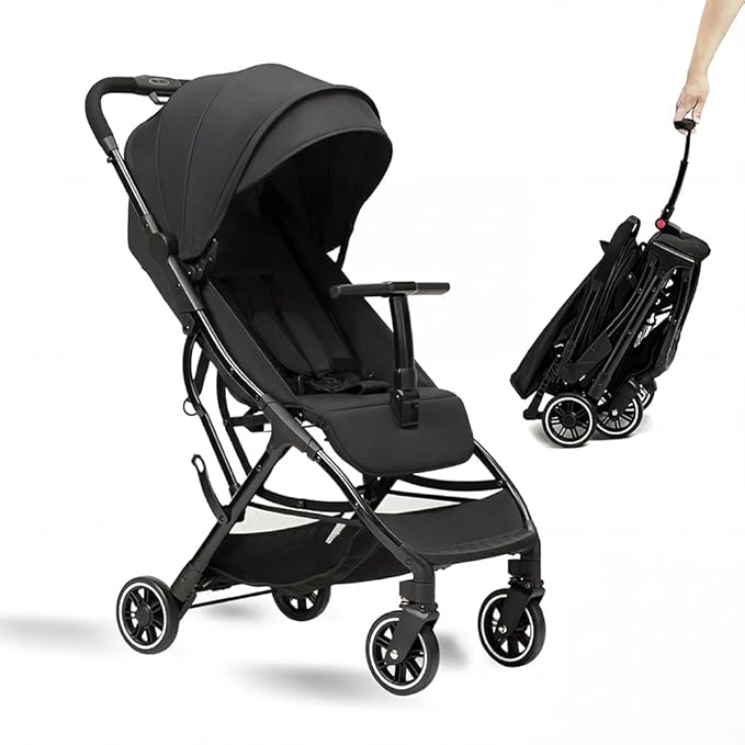 COOL KIDS Portable Stroller with Automatic Fold，Lightweight Umbrella Stroller with Pop Out Sun Canopy，Compact Strollers for Travel(Black)