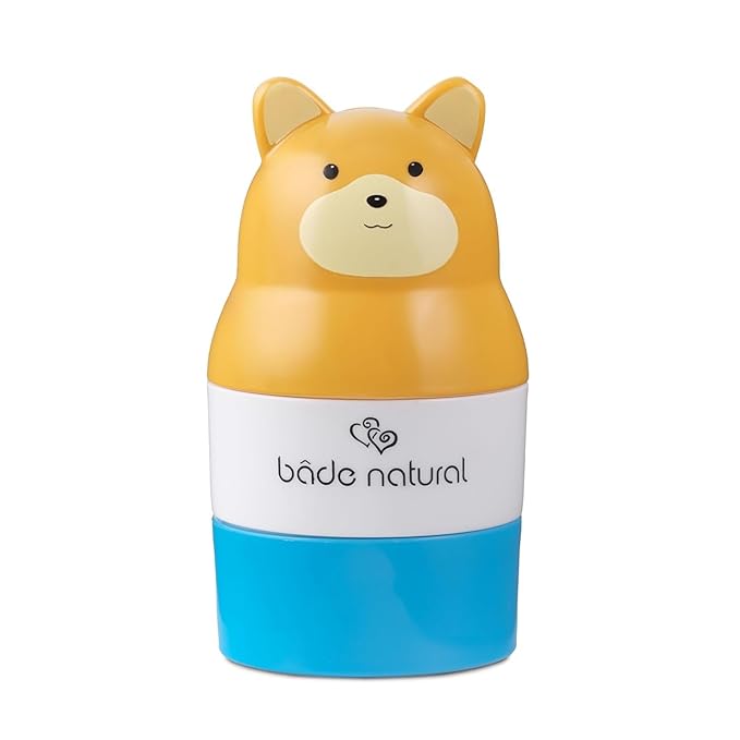 Bade Natural Refillable Bear-Shaped Sunscreen Applicator for Kids – 3.7 fl oz Roll-On Bottle – Empty, Reusable Dispenser for SPF Lotion – Soft Applicator Tip, Travel-Friendly