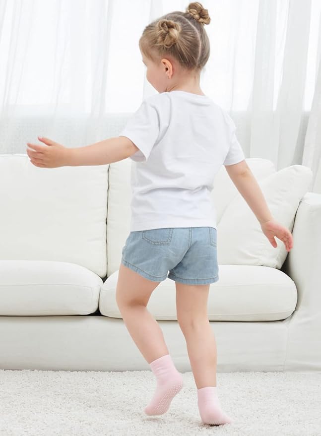 ZAPLES Baby Non Slip Grip Crew Socks with Anti Skid Soles for Infants Toddlers Kids Boys Girls