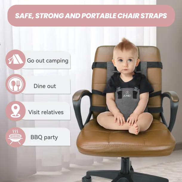 Zomee Portable Travel Highchair Harness, Universal Fit Baby Feeding Seat for Dining Chairs, Compact, Foldable, Easy-to-Clean, and Lightweight, Secure Toddler Booster for Home, Restaurant, and Travel