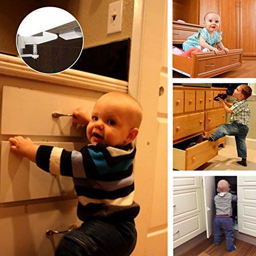 Vmaisi 24 Pack Cabinet Locks Child Safety Latches - Baby Proofing Cabinets Drawer Lock with Adhesive Easy Installation - No Drilling or Extra Screws (White)