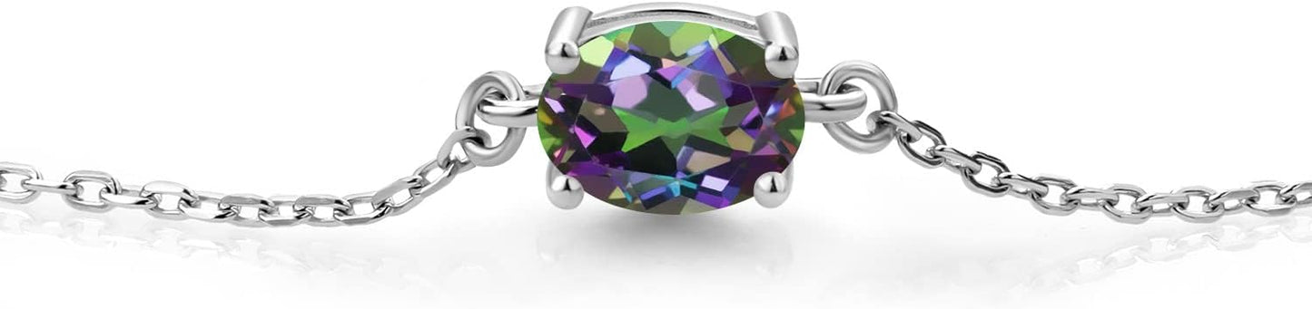 Gem Stone King 7X5MM Oval Gemstone Birthstone Solitaire Bracelet For Women | 925 Sterling Silver | Adjustable Bolo Bracelet For Women | Fine Jewelry Gifts for Her Mom Wife