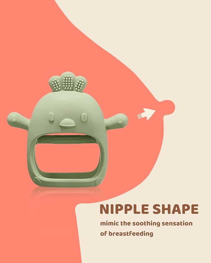 3 Pack Baby Teething Toy Silicone Teething Mitten for Babies Over 3 Months Anti Dropping Wrist Hand Teethers Baby Chew Toys for Sucking Needs, BPA Free (Olive, Caramel & Blue)