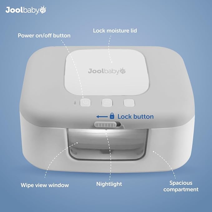 Jool Baby TinyBums Baby Wipe Warmer & Dispenser with LED Changing Light & On/Off Switch (Gray)