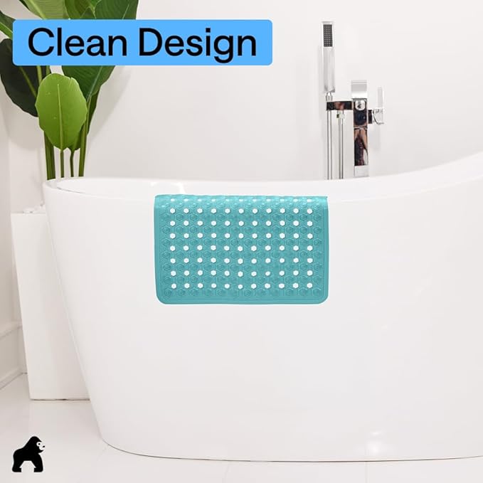 GORILLA GRIP Patented Square Shower Stall Mat, Small Bathtub Floor Mats for Stand Up Showers, Suction Cups and Drainage Holes, Machine Wash, Soft on Feet, Bathroom Accessories 21x21 Inch, Turquoise