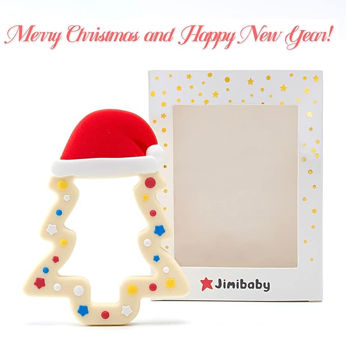 Jimibaby Christmas Teether - Teething Toy for Baby Boys & Girls, Ideal Stocking Stuffer, Comes with Gift Package (Christmas Hat)