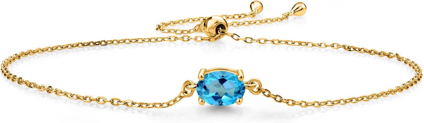 Gem Stone King 7X5MM Oval Gemstone Birthstone Solitaire Bracelet For Women | 925 Sterling Silver | Adjustable Bolo Bracelet For Women | Fine Jewelry Gifts for Her Mom Wife