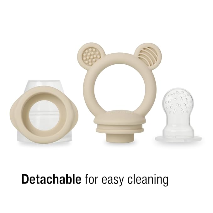 PandaEar 3 Pack Fruit & Food Feeder Pacifier, Silicone Feeder Pacifier with 3 Sizes Pouches (Pink/Linen)
