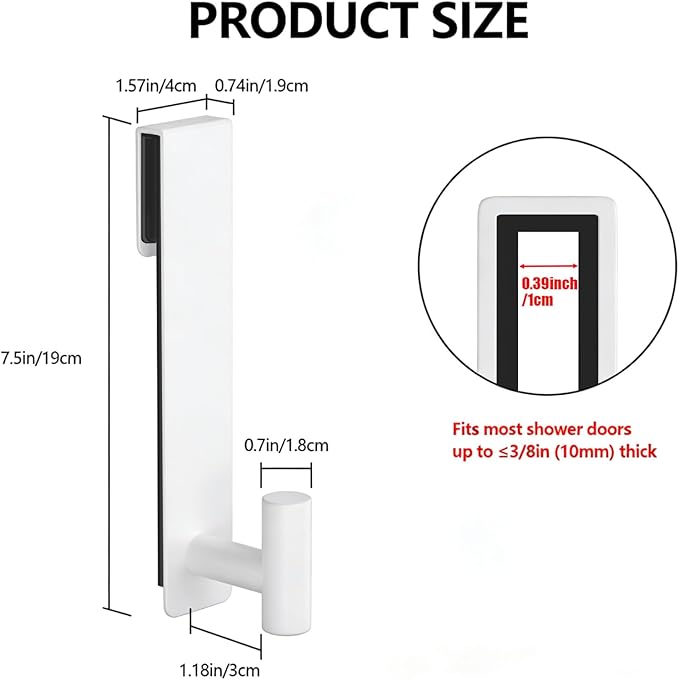 PMMASTO Shower Door Hooks, (7.5 Inch) Extended Towel Hooks for Bathroom Frameless Glass Shower Door, Stainless Steel Heavy Duty Hooks (White, T Shape-Fits 3/8" Thick Door)