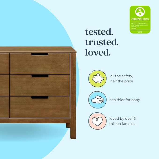 Carter's by Davinci Colby 6-Drawer Baby Dresser - GREENGUARD Gold Certified, Wooden Double Chest of Drawers for Kids - Versatile Storage Dresser for Bedroom, Nursery, Living Room, Hallway - Walnut
