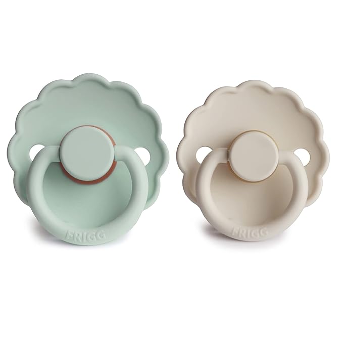FRIGG Daisy Natural Rubber Baby Pacifier | Made in Denmark | BPA-Free (Seafoam/Cream, 0-6 Months) 2-Pack