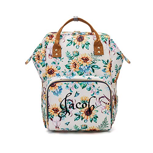 Personalized Large Diaper Bag Knapsack/Tote Bag/Backpack -Custom Monogram Embroidered for Infant/Baby Bag/ (Flowers)