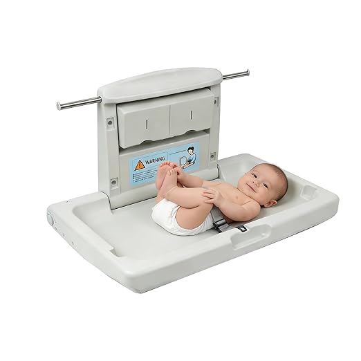 PXNTLA-Wall Mounted Commercial Baby Changing Station, Foldable Diaper Change Table for Public Bathroom with Adjustable Safety Strap, Dual Side Hooks & Foldable Storage Boxes