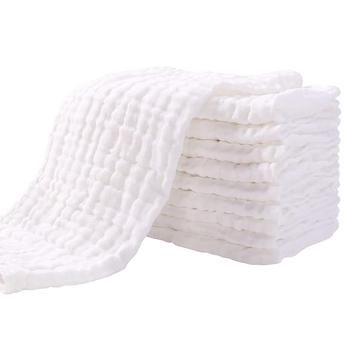 Yoofoss Muslin Burp Cloths for Baby 10 Pack 100% Organic Cotton Baby Washcloths for Boys Girls Large 20''X10'' Super Soft and Absorbent White
