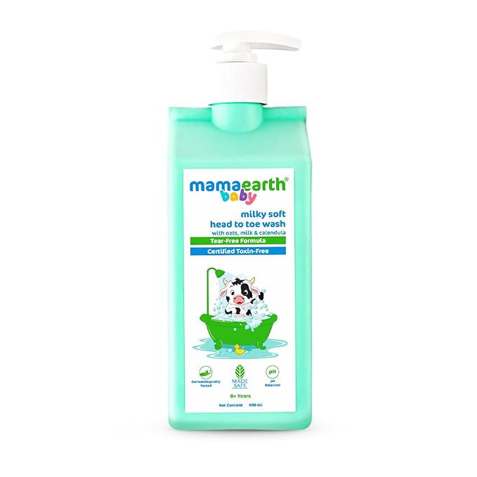 MAMAEARTH Milky Soft Head to Toe Wash with Oats Milk & Calendula 13.53 Fl Oz (400ml)