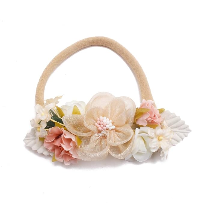 cherrboll 3pcs Baby Girl Headbands Flowers, Super Soft & Stretchy Nylon Floral Hairbands for Newborn Toddler