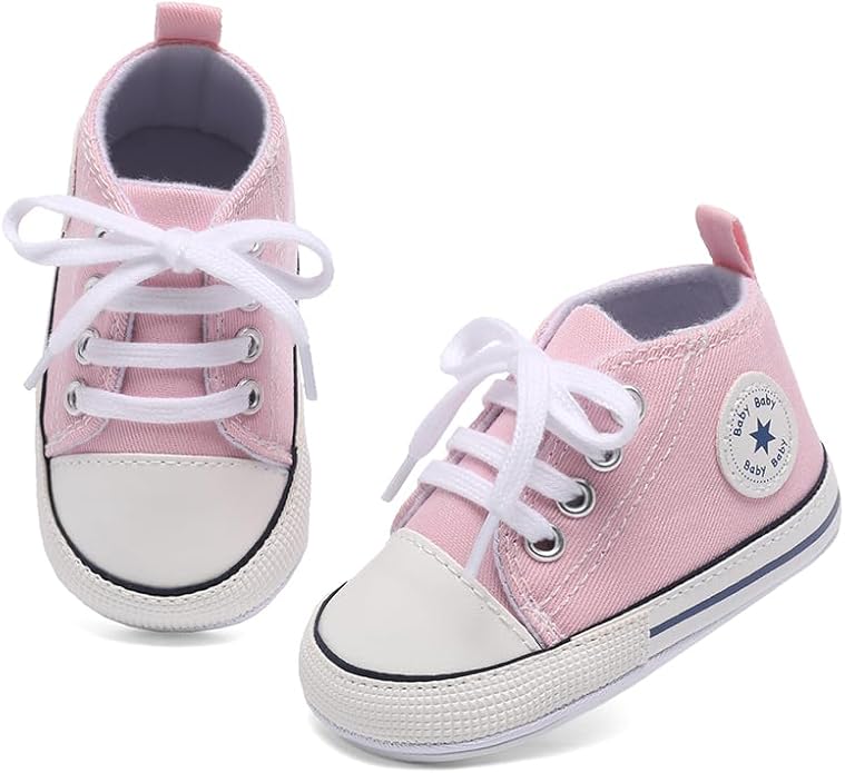 Unisex Baby Girls Boys Canvas High-top Shoes, Newborn Infant Anti-Slip Soft Sole Frist Walking Breathable Sneakers
