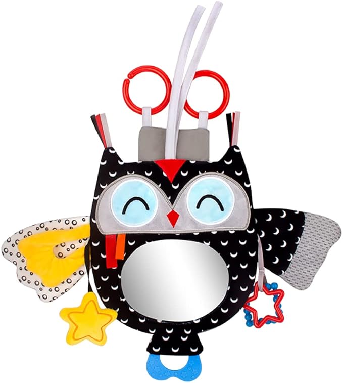 Caterbee Baby Black and White Toy with in-Sight Car Mirror for Hanging car seat, Stroller, Crib, High Contrast Baby Toys for Neborn Tummy time (White&Black)