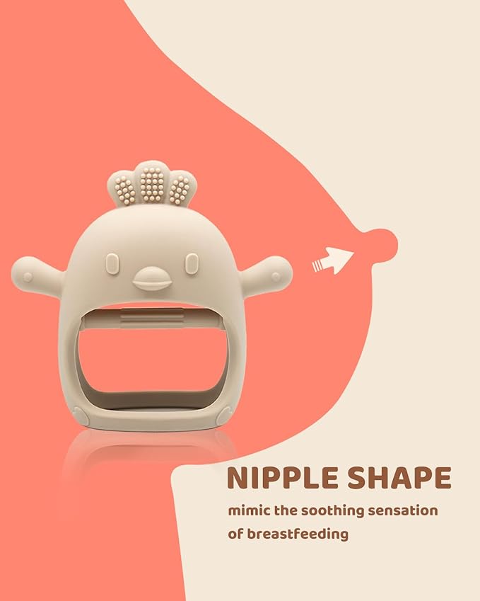 2 Pack Baby Teething Toy Silicone Teething Mitten for Babies Over 3 Months Anti Dropping Wrist Hand Teethers Baby Chew Toys for Sucking Needs, BPA Free (Ginger & Caramel)