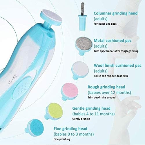 Baby Electric Nail File, 8 in 1 Safe Baby Nail Trimmer, Baby Nail Clippers with 6 Grinding Heads and Light, Baby Nail Care Kit for All Ages