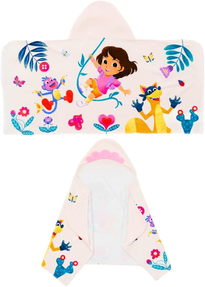 Dora The Explorer Kids Super Soft Bath/Pool/Beach Soft Cotton Terry Hooded Towel Wrap, 24 in x 50 in, (Officially Licensed Product) by Franco