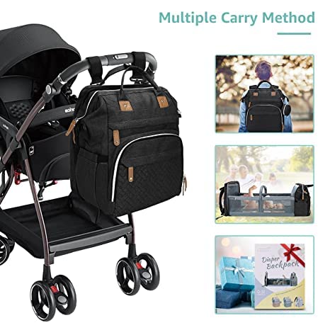 DERJUNSTAR Baby Diaper Bag Backpack, Diaper Changing Station, Baby Bags for Boys Girls,Waterproof Changing Pad,USB Charging Port,Pacifier Case, Sunshade and Toy Bar,