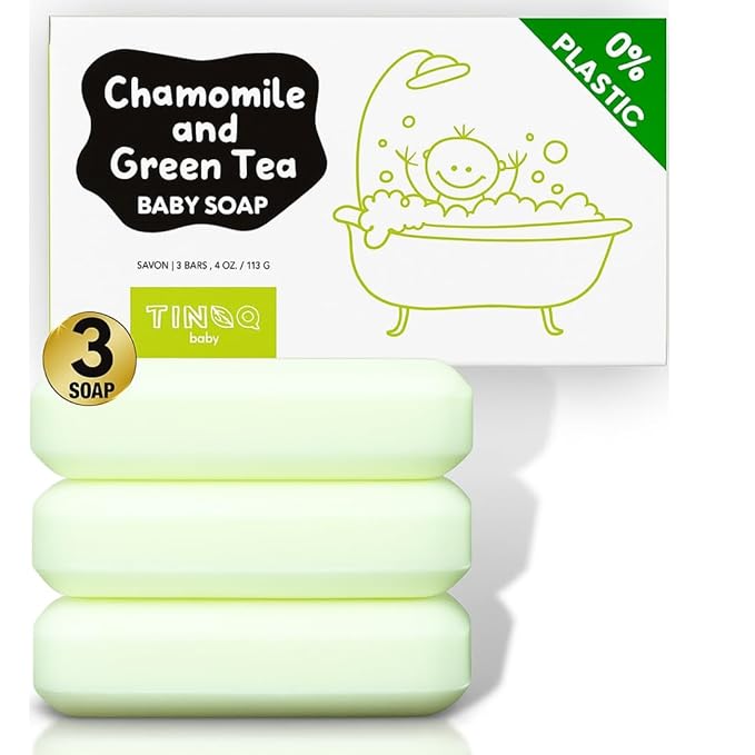 Hypoallergenic Baby Soap Bar | Gentle Cleansing Baby Body Wash Bar for Sensitive Skin | Chamomile & Green Tea | Made with Organic Oils | Natural Soap for Toddlers, Kids, and Adults | 3 Bars