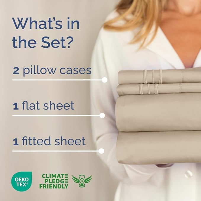 Full XL Bed Sheet Set - 4 Piece Extra Long Extended Full XL Sheets - Ultra-Soft, Breathable & Cooling - Fits 8” to 16" Mattress w/ Deep Pockets - 54" x 80" - Easy-Fit, Wrinkle & Fade Resistant - Cream