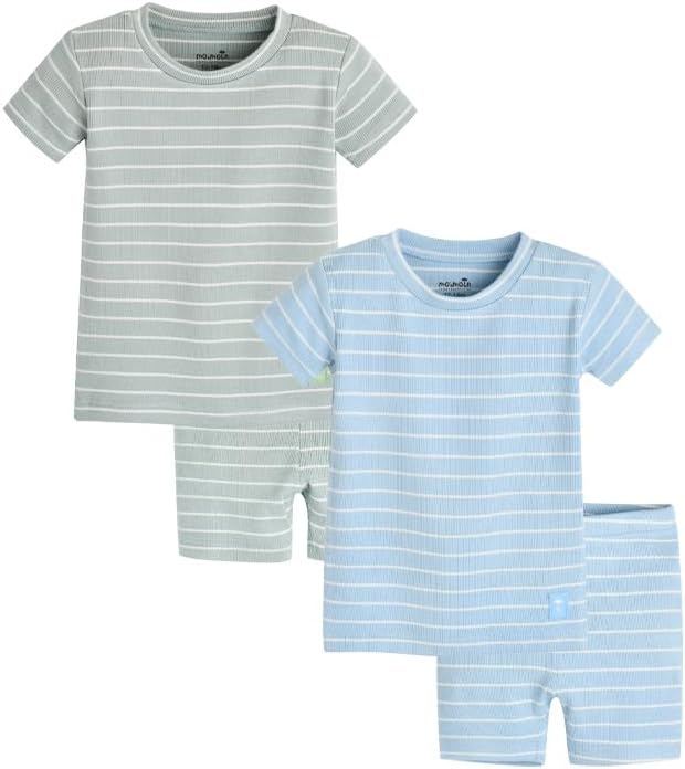moimoln Stripe Pajamas Set 12M-8Y Ribbed Unisex Baby & Toddler, Soft Viscose, Snug-Fit, Everyday Sleepwear
