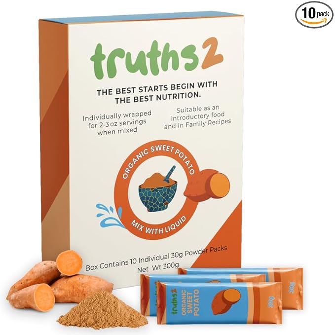Truths2 Organic Freeze-Dried Sweet Potato Food Powder, Stage 1 Baby Puree Mix for Infants & Toddlers, Organic Powder for First Solid Food