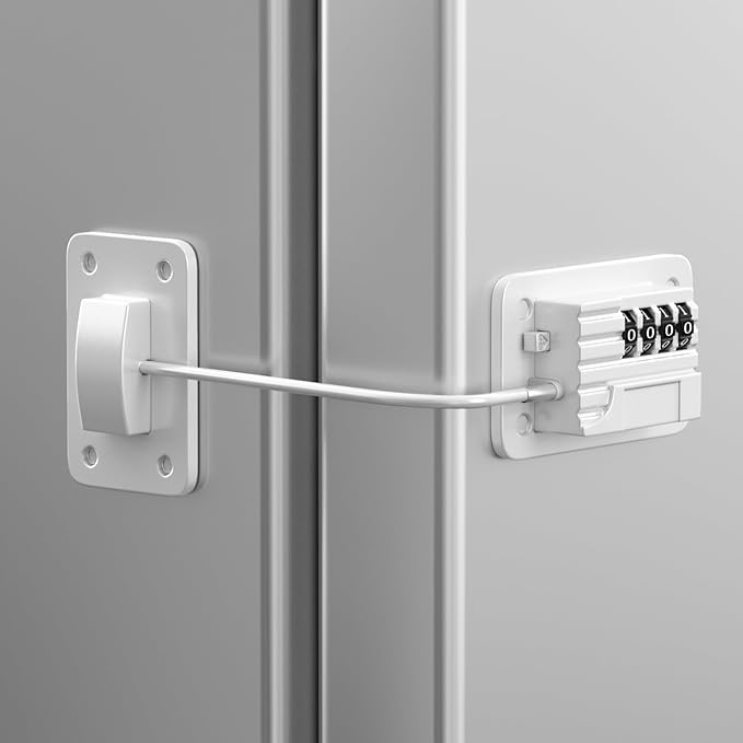 Refrigerator Lock, Heavy Duty Fridge Locks for Kids, Freezer Lock with Combination for Refrigerator Drawer Cabinet Safety, Easy to Install No Keys Needed White