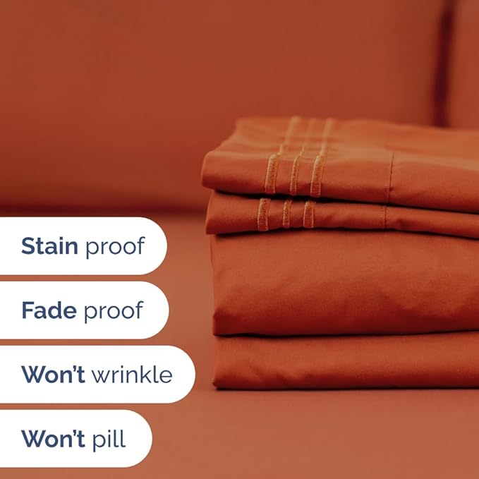 Split Head King Sheet Set – 4 Piece Flex Split Top King Sheets for Adjustable Beds - Fits 14” to 16" Mattress w/ Deep Pockets - Soft, Breathable & Cooling - Luxury Bedding & Wrinkle Free - Terracotta