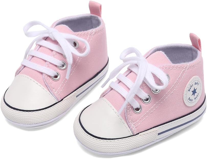Unisex Baby Girls Boys Canvas High-top Shoes, Newborn Infant Anti-Slip Soft Sole Frist Walking Breathable Sneakers