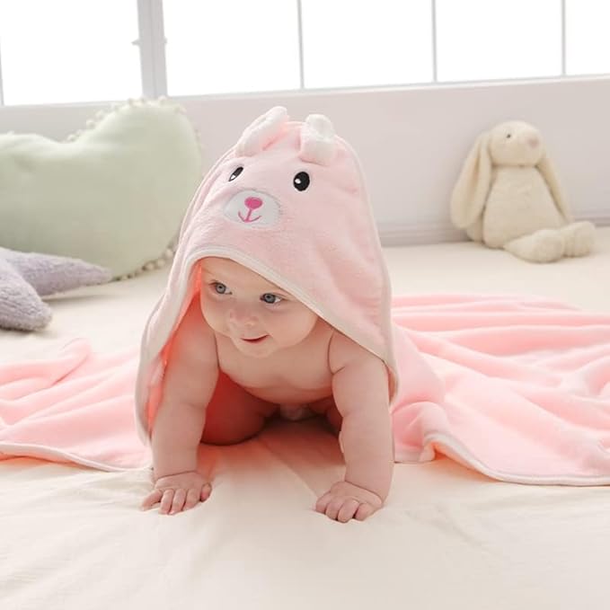Hooded Baby Bath Towel-Ultra Soft, Absorbent and Hypoallergenic-Baby Bath Towels for Newborn Boy and Girl(Pink Cat, 31.5" x 31.5")