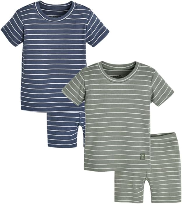 moimoln Stripe Pajamas Set 12M-8Y Ribbed Unisex Baby & Toddler, Soft Viscose, Snug-Fit, Everyday Sleepwear