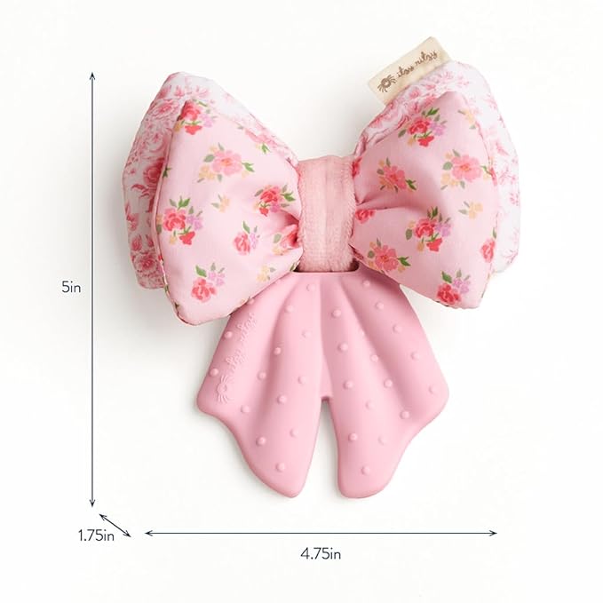 Itzy Ritzy Crinkle Teether Toy – Bow Teething Toy Includes Silicone, Velour & Crinkle Material – Features Multiple Textures for Teething Relief – Designed for Ages 3 Months and Up (Bow)