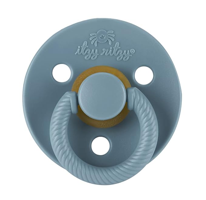 Itzy Ritzy Natural Rubber Newborn Pacifiers (Set of 2) – Baby Pacifiers with Cherry-Shaped Nipple & Large Air Holes for Added Safety; Set of 2 Binkies in Harbor & Coast (Ages 0 – 6 Months)