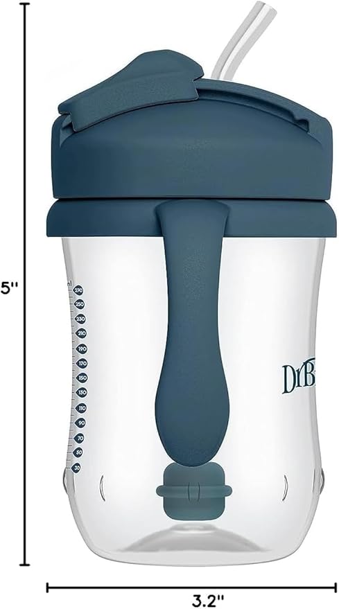 Dr. Brown's Milestones Baby's First Straw Cup, Training Cup with Weighted Straw, 9oz/270mL, Dark Blue/Vintage Yellow, BPA Free, 6m+, 2 Pack