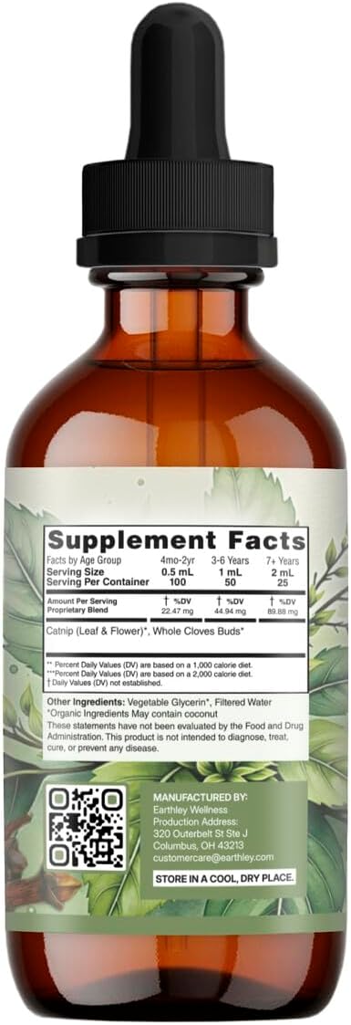 Earthley Wellness Teeth Tamer, Teething Relief for Babies & Kids, Organic Herbal Formula, Soothes Drooling, Gum Discomfort & Irritability, Sugar-Free, 3+ Month Supply (1.69 oz Glass, 500 doses)