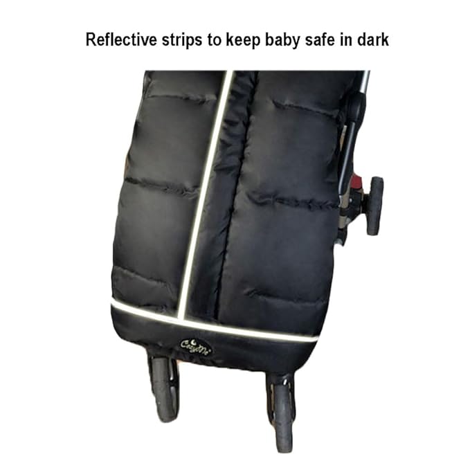 CozyMe Winter Stroller Blanket Evolution, Stroller Footmuff, 3-in-1 Waterproof Toddler Stroller Bunting Bag Fits Most Pushchairs and Joggers, Central Open, Reflective Strip Design, 6M - 36M, Black