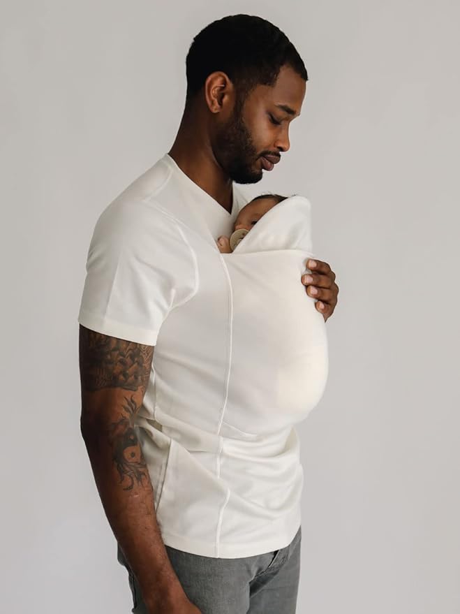 Lalabu The Dad Shirt | Hands-Free Baby Carrier for Dad with Kangaroo Pouch | Engineered for Bonding, Safety, & Comfort for Newborns Up to 15 Lbs. | CPSC Compliant - Natural - Small