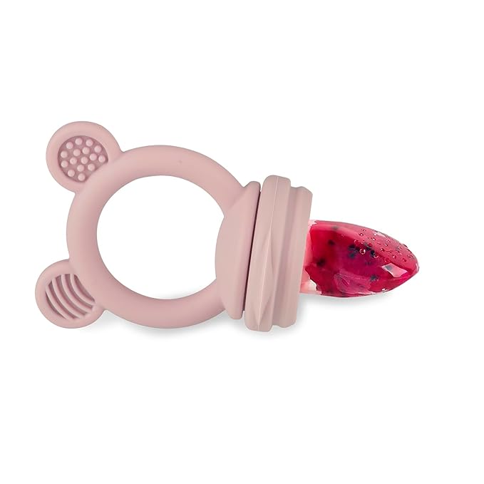PandaEar 3 Pack Fruit & Food Feeder Pacifier, Silicone Feeder Pacifier with 3 Sizes Pouches (Pink/Linen)