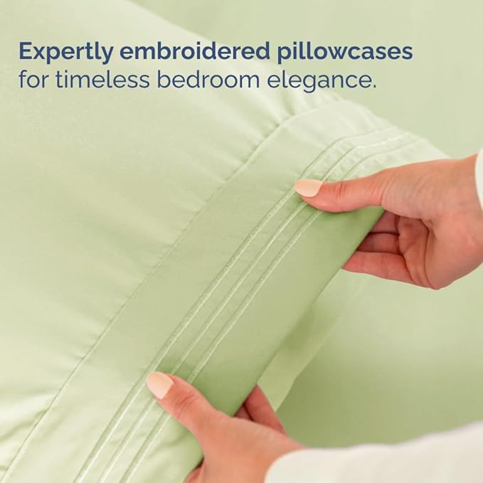 Split Head King Sheet Set – 4 Piece Flex Split Top King Sheets for Adjustable Beds - Fits 14” to 16" Mattress w/ Deep Pockets - Breathable & Cooling - Luxury Bedding & Wrinkle Free - Light Sage Green