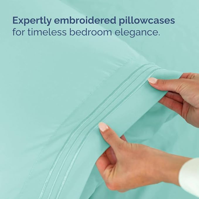 Split Head King Sheet Set – 4 Piece Flex Split Top King Sheets for Adjustable Beds - Fits 14” to 16" Mattress w/ Deep Pockets - Soft, Breathable & Cooling - Luxury Bedding and Wrinkle Free - Spa Blue
