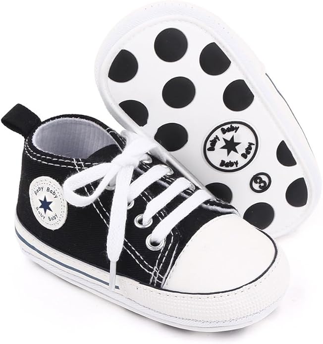 Unisex Baby Girls Boys Canvas High-top Shoes, Newborn Infant Anti-Slip Soft Sole Frist Walking Breathable Sneakers