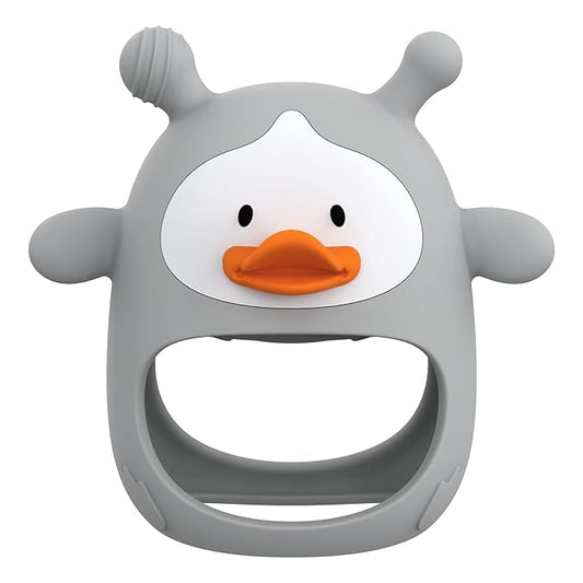 Teething Toys for Babies 0-6 Months, Never Drop Silicone Baby Teether, Hand Pacifier for Sucking Babies, Soothing Pain Relief, Best Chew Toy for Teething Baby, Teething Mitten for New Born -Grey